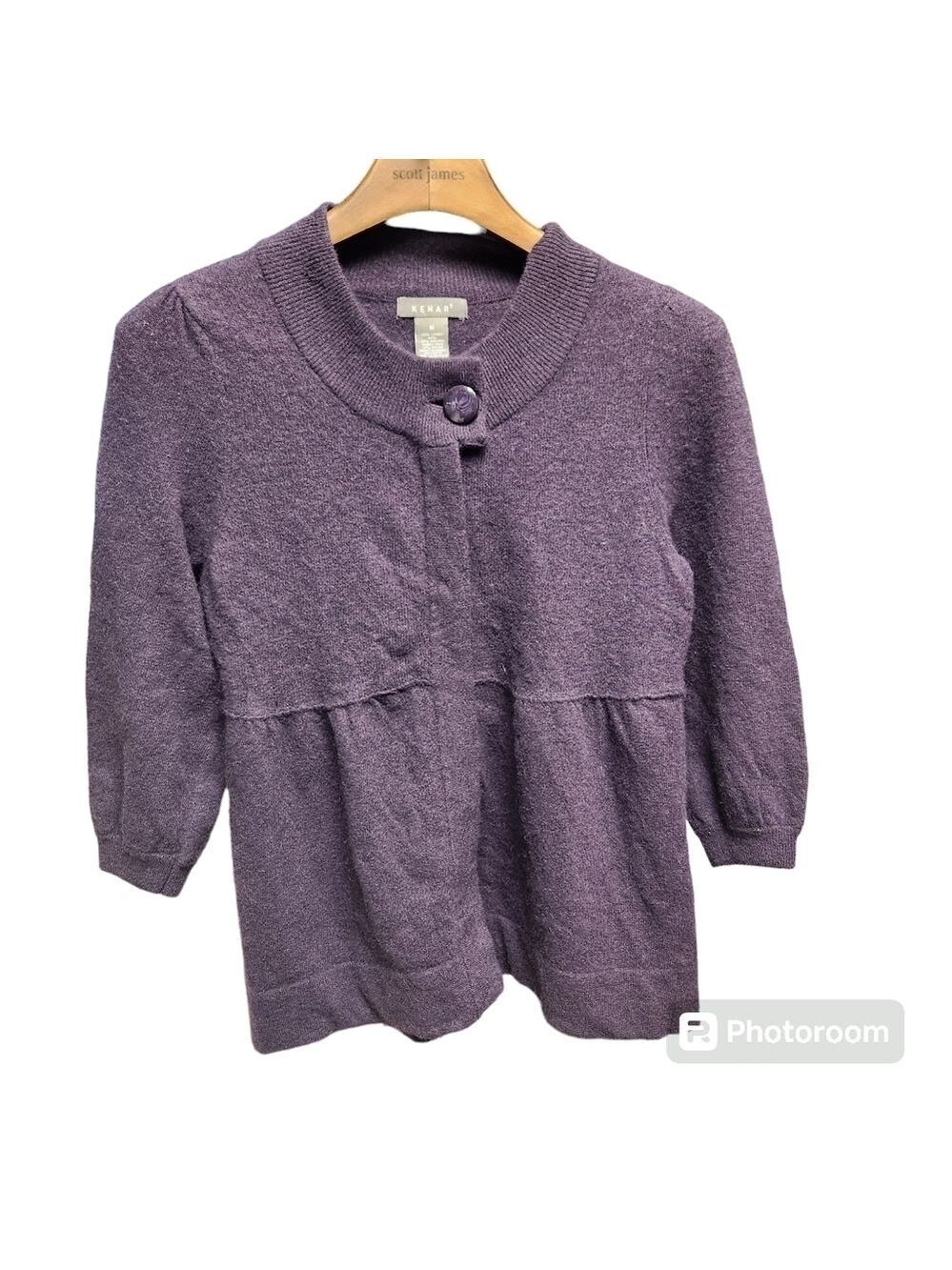 KENAR Angora Wool Blend Purple Cardigan Sweater Sz. M